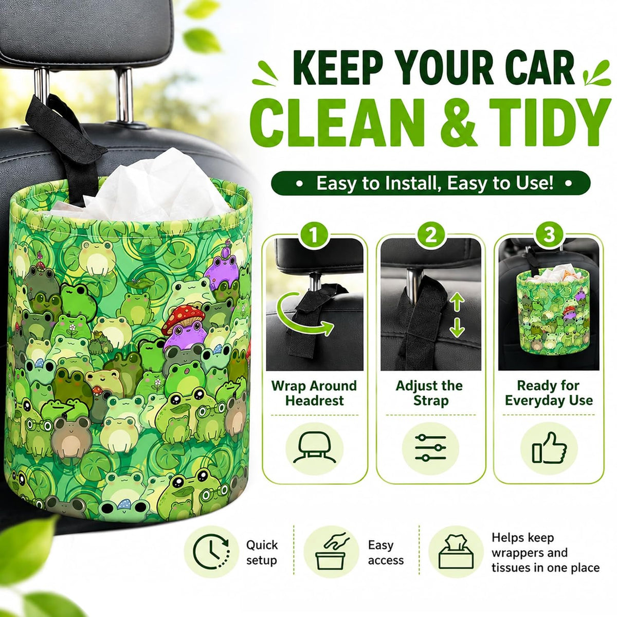 Butterfly Car Trash Can Waterproof Auto Garbage Bag Hanging for Back Seat