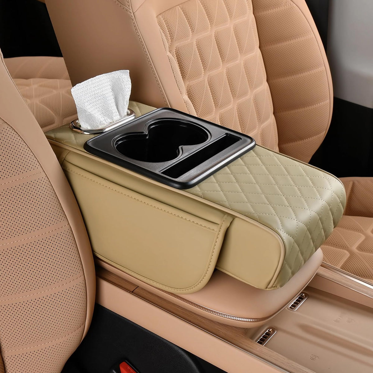 FREESOO Universal 5-in-1 Car Middle Center Console Cover with Cup Holder