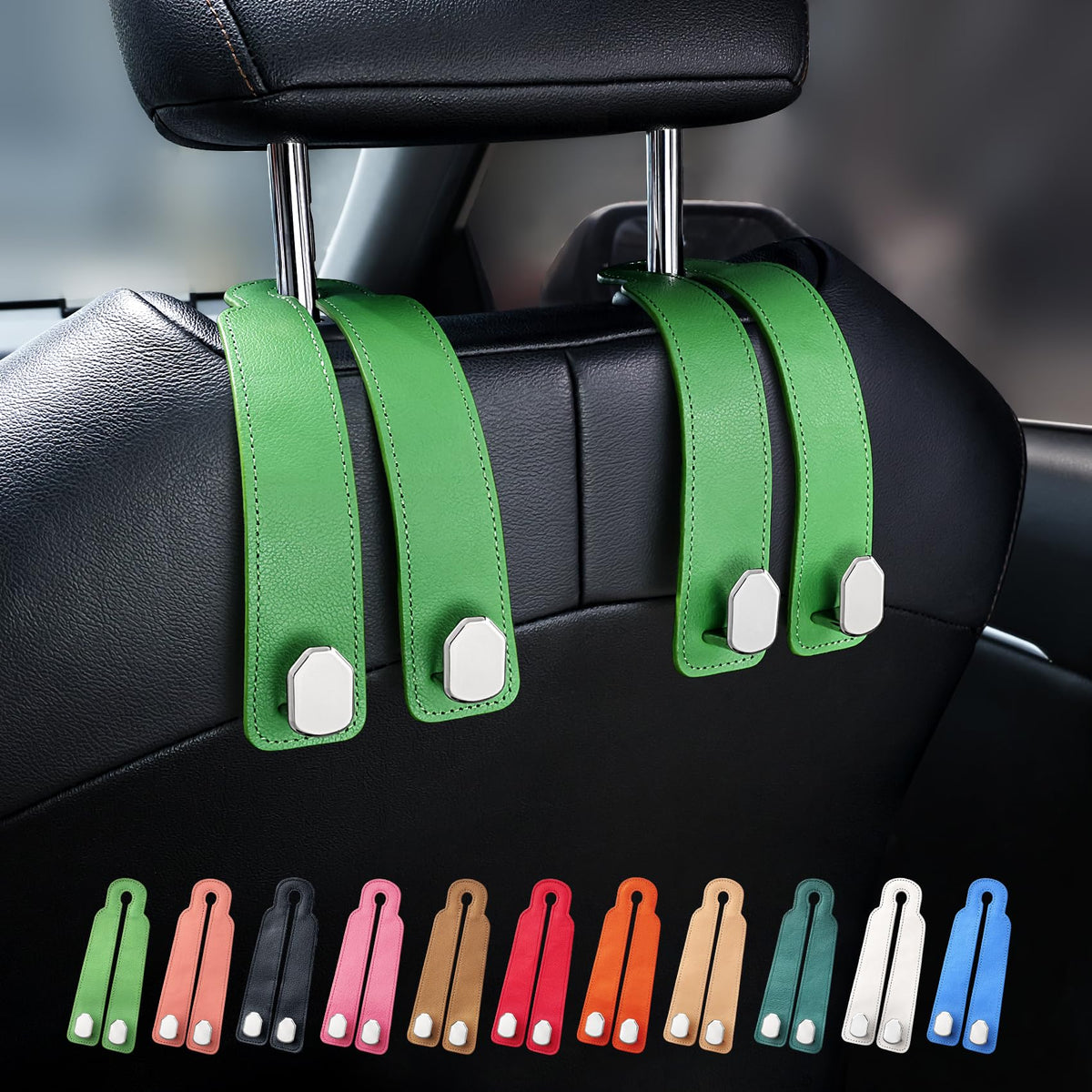 Car Seat Headrest Hooks, Genuine Leather and Zinc Alloy Car Purse Hook,Car Bag Hook,Car Seat Back Storage Hook for Purses, Handbags, Bags