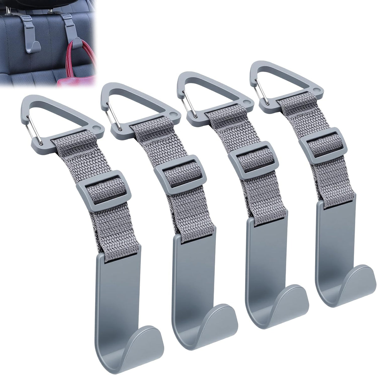 Amooca 4 Pack Anti-drop Headrest Hooks Adjustable Car Seat Organizer