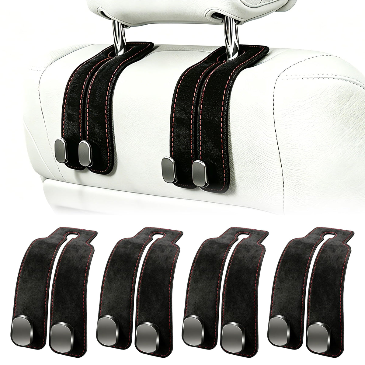 Amelity Car Headrest Hooks, Purse Hook for Car 4 Pack Beige
