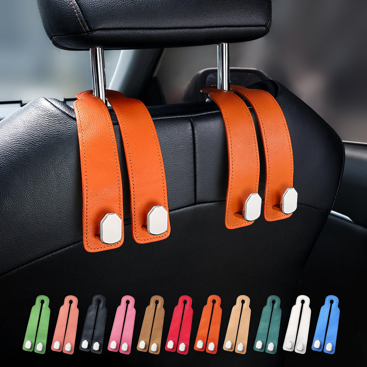 Car Seat Headrest Hooks, Genuine Leather and Zinc Alloy Car Purse Hook,Car Bag Hook,Car Seat Back Storage Hook for Purses, Handbags, Bags