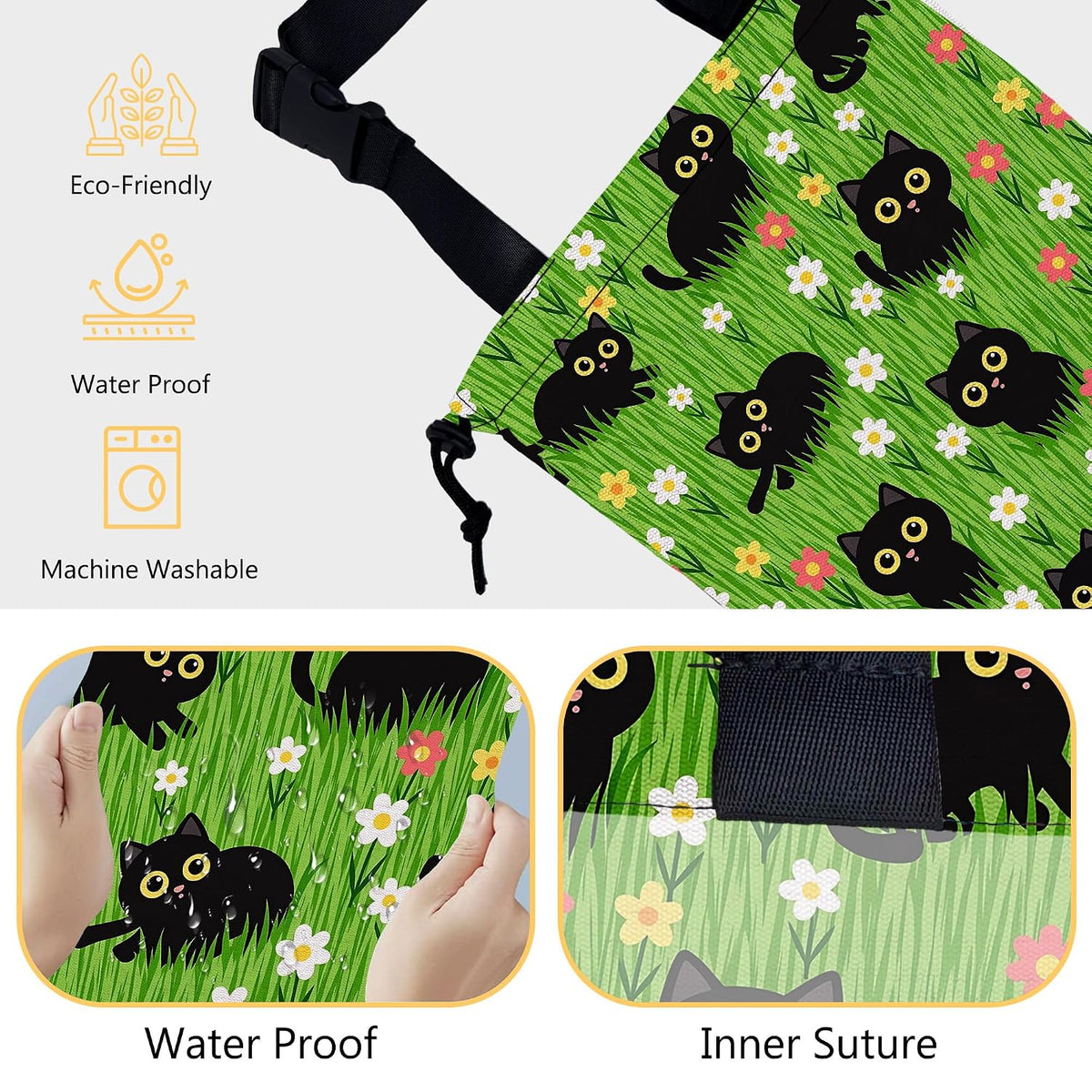 Car Trash Bag Waterproof Hanging Car Garbage Bag Black Cats Floral