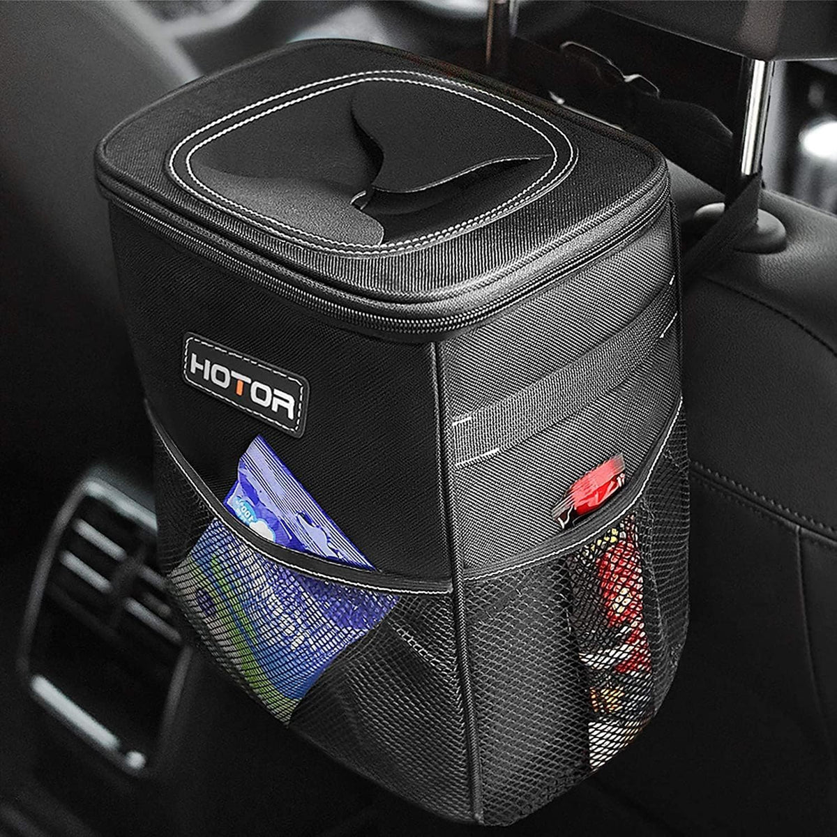 HOTOR Car Trash Can, Leakproof Car Organizer, 2-Gallon, Brown