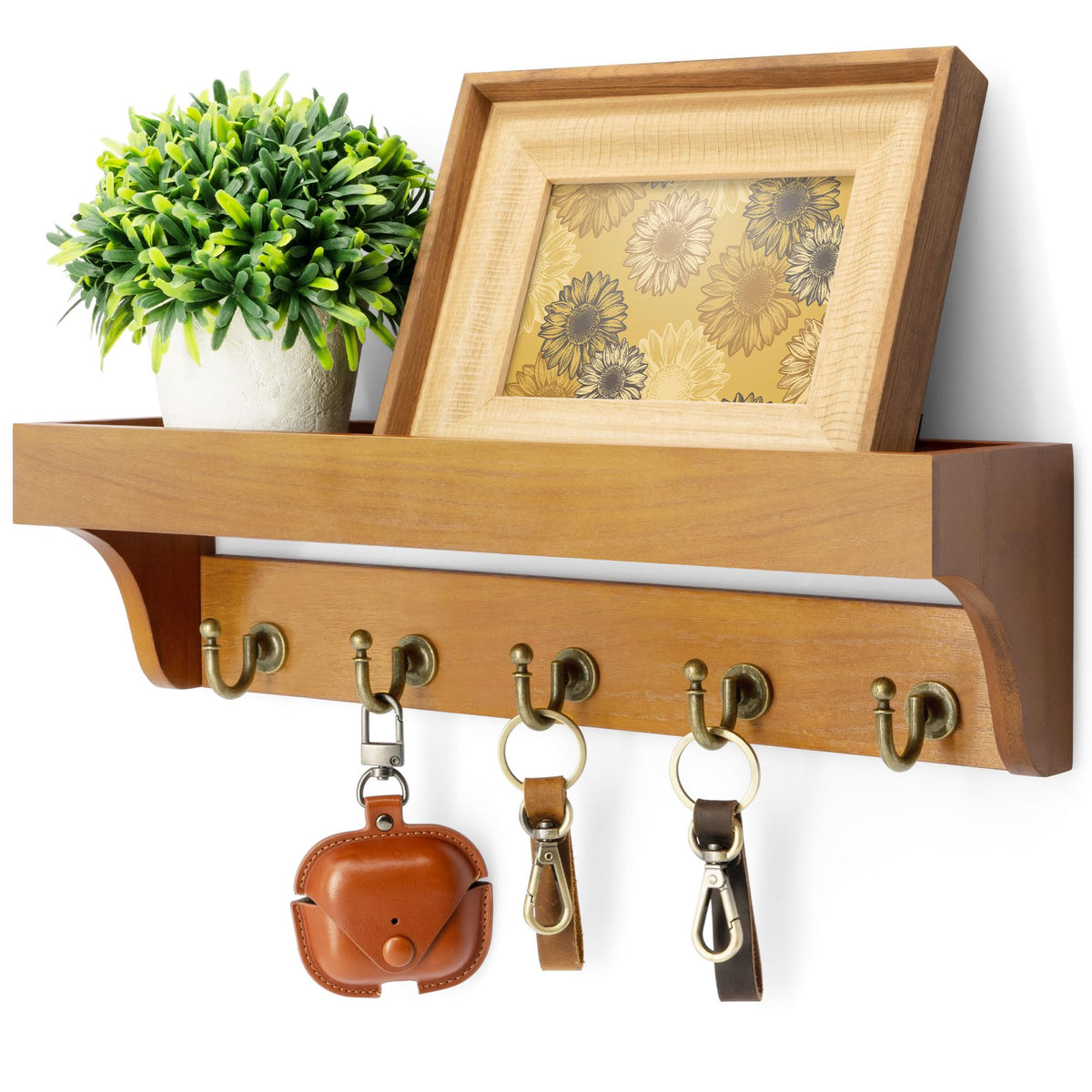 Rebee Vision Key Holder Wall Mount with 5 Hooks for Entryway, Retro Brown