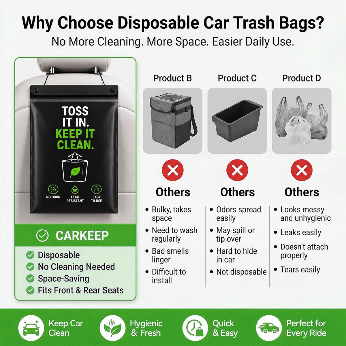 Disposable Car Trash Bag Hanging,Car Garbage Bag Leakproof, Odor Seal 50PCS