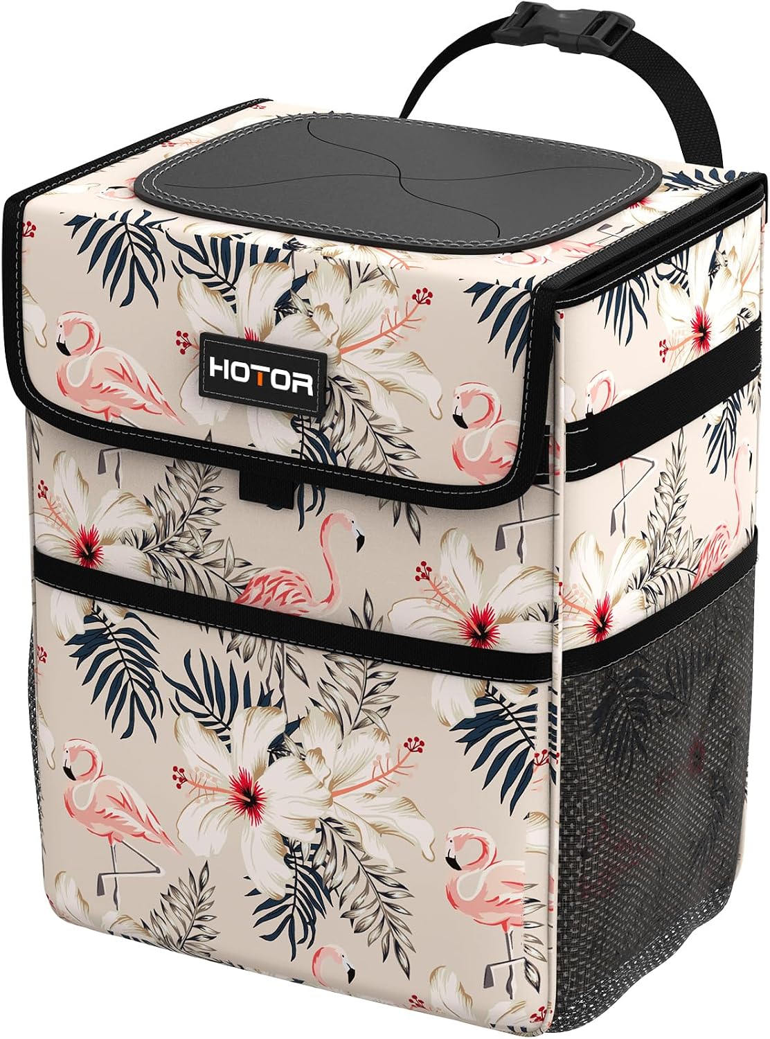 HOTOR Car Trash Can, Leak-Proof Car Organizer, Flamingo Print, 2-Gallon