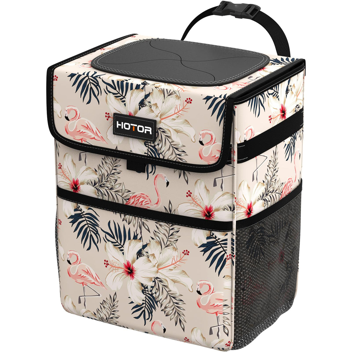 HOTOR Car Trash Can, Leak-Proof Car Organizer, Flamingo Print, 2-Gallon