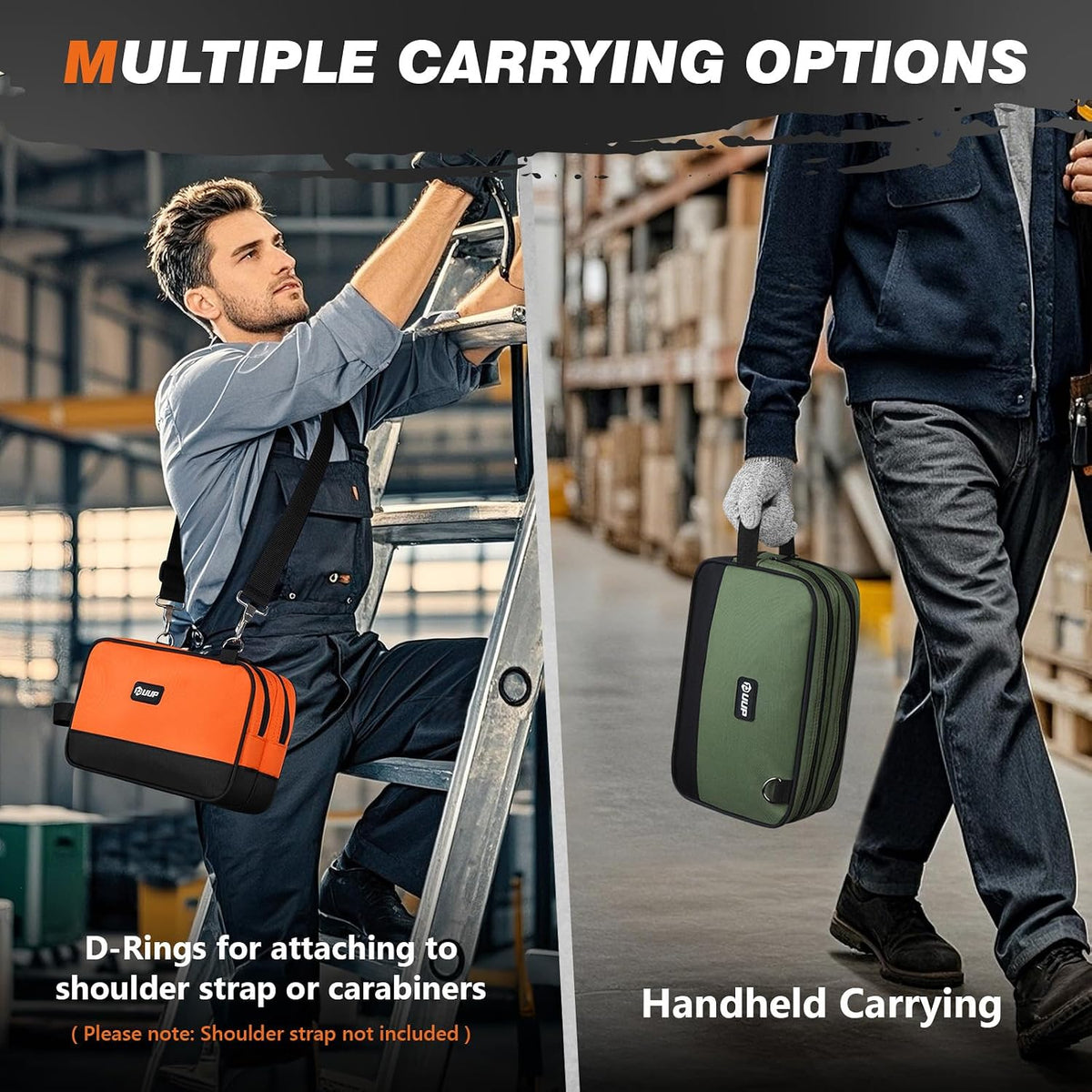 12" Tool Bag Small 2-Pack, Divider Zipper Pouch, Carry Tool Box Organizer