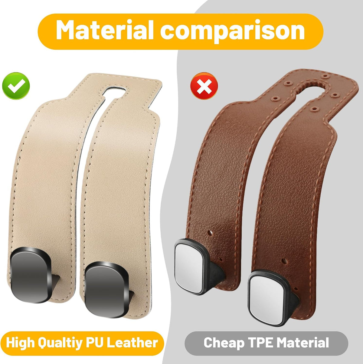 Amelity Car Headrest Hooks, Purse Hook for Car 4 Pack Beige