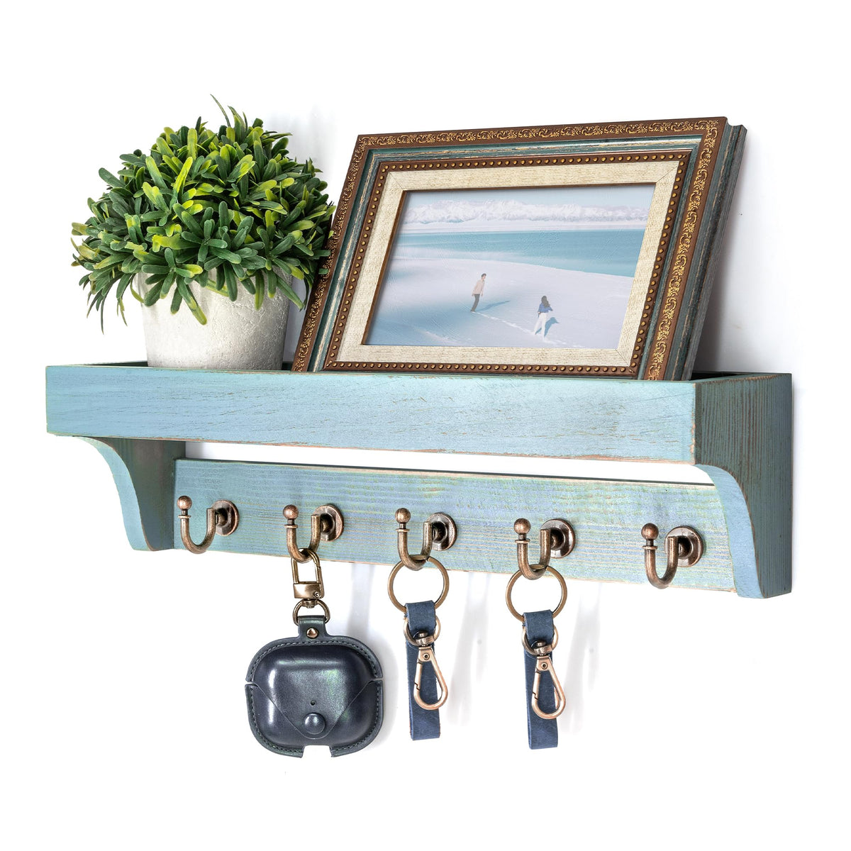 Rebee Vision Key Holder Wall Mount with 5 Hooks for Entryway, Retro Brown