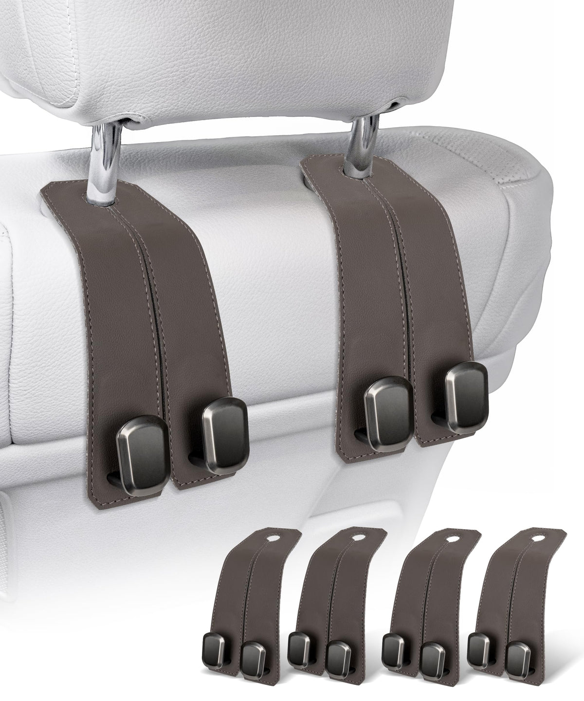Car Hooks for Headrest, 4PCS Car Purse Hooks Luxurious Leather 100% Metal Car Hangers for Seat Multifunctional Car Bag Hook Car Seat Back Storage Hook Accessories (Black)