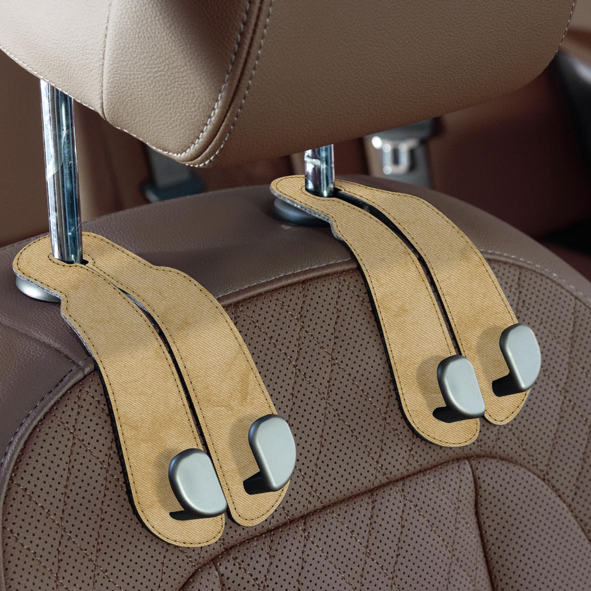 CoBak Purse Hook for Car - Universal Premium Stitched Leather and Aluminum-Magnesium Alloy Double Car Seat Back Storage Hook for Purses, Handbags, Bags (2 Pack),Amethyst Purple