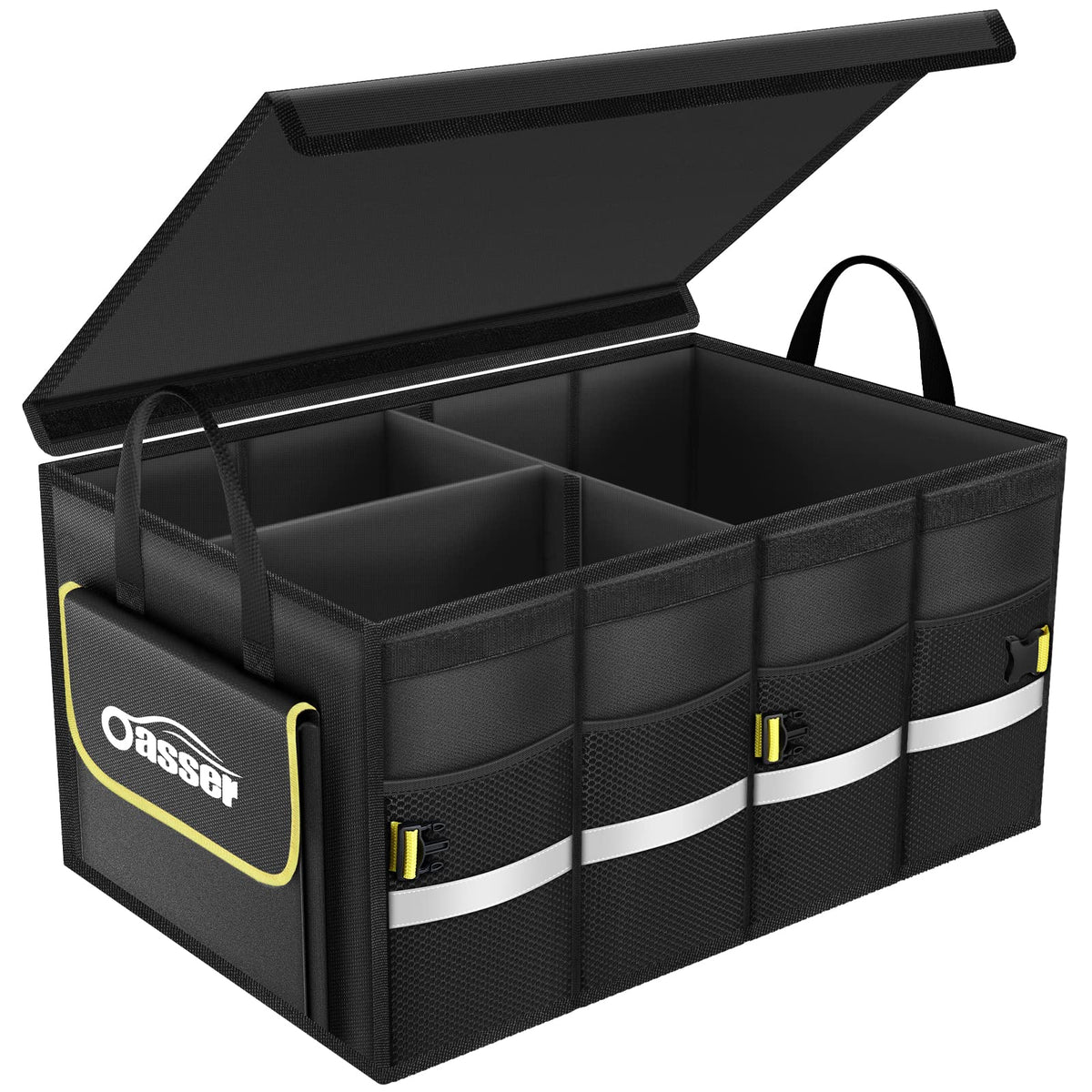 Oasser Car Trunk Organizer with Foldable Soft Lid, 55L 3 Compartments Black
