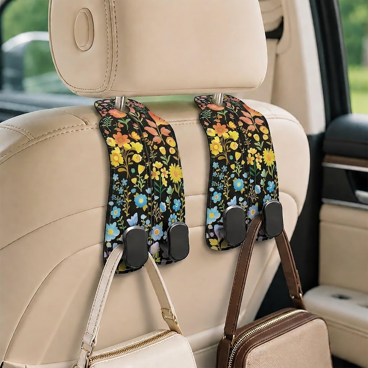 Cute Vintage Floral Car Seat Headrest Hooks for Purses & Bags