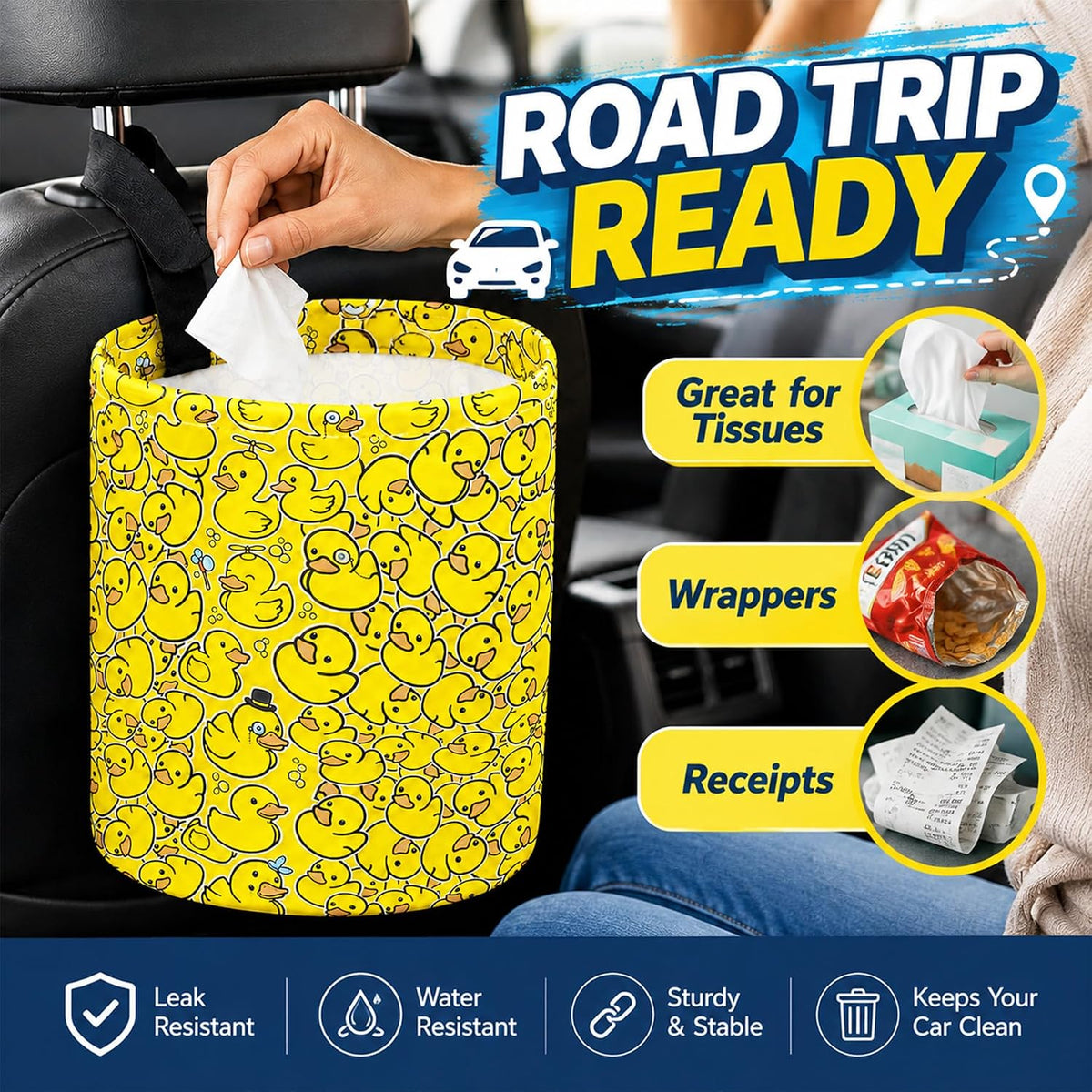 Butterfly Car Trash Can Waterproof Auto Garbage Bag Hanging for Back Seat