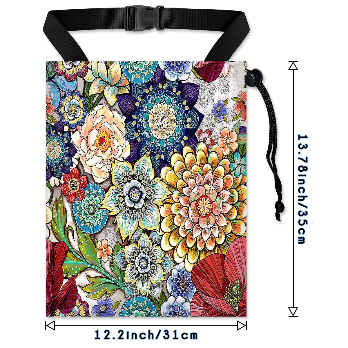 Car Trash Bag Hanging Back of Seat with Adjustable Snap Buckle Strap Cute Printed Drawstring Garbage Bags for Car-Boho Floral