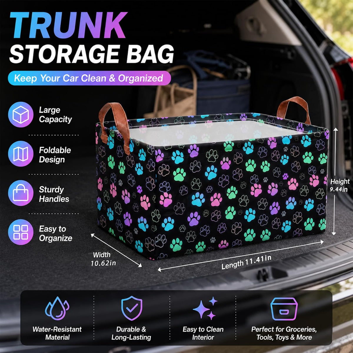 Bow Car Trunk Organizer 20L Collapsible Auto Storage Basket with Handles