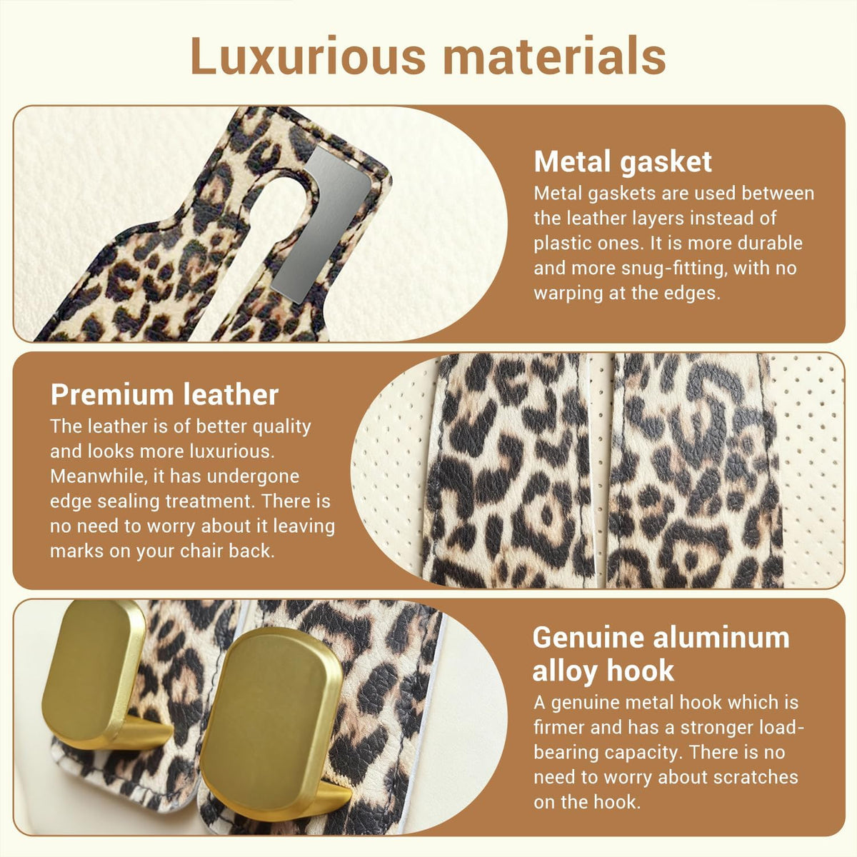 2 Pack Purse Hook for Car Headrest, Car Seat Back Storage Hook for Purses and Bags, Car Back Seat Headrest Purse Holder, Hanger Storage Organizer (Leopard)