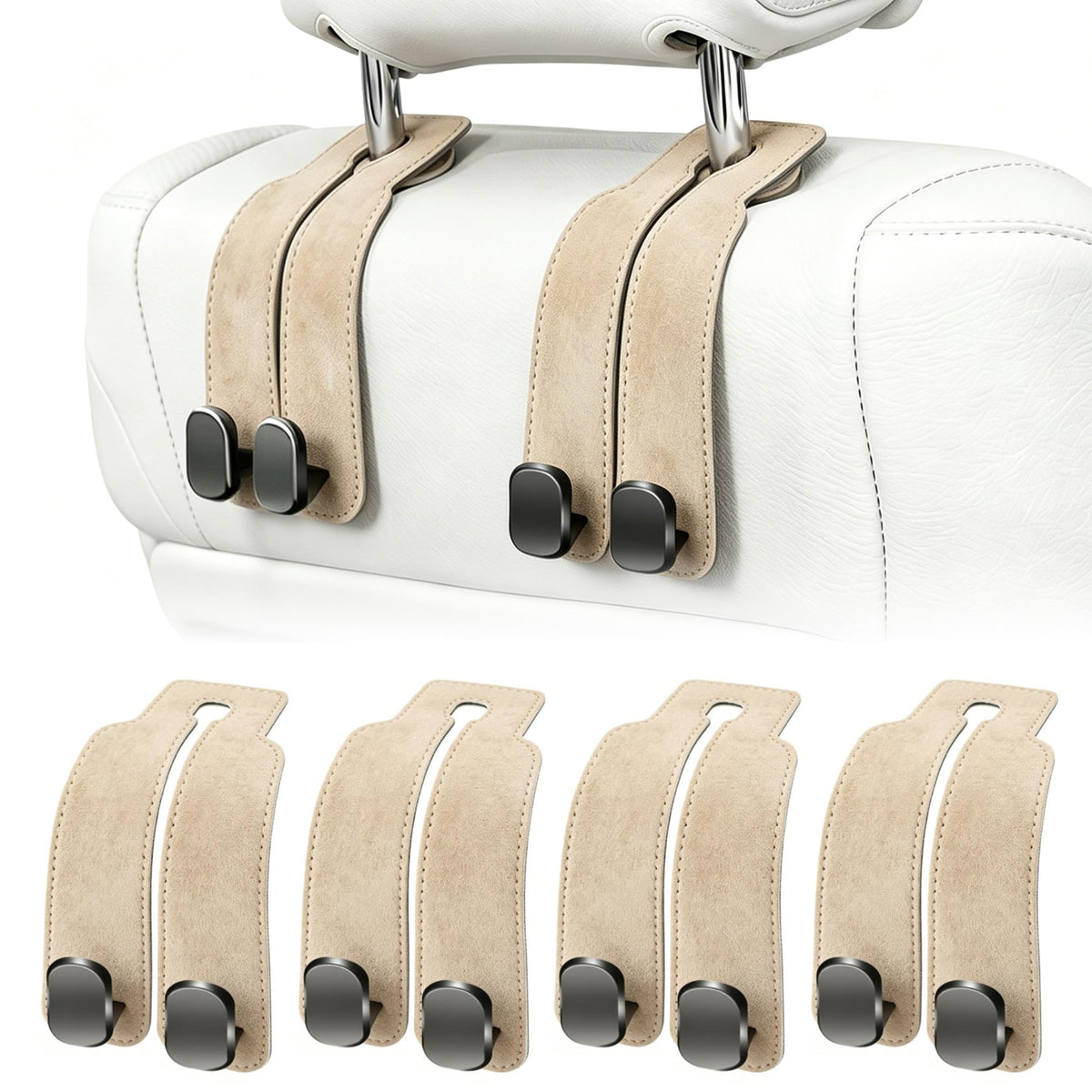 Amelity Car Headrest Hooks, Purse Hook for Car 4 Pack Beige