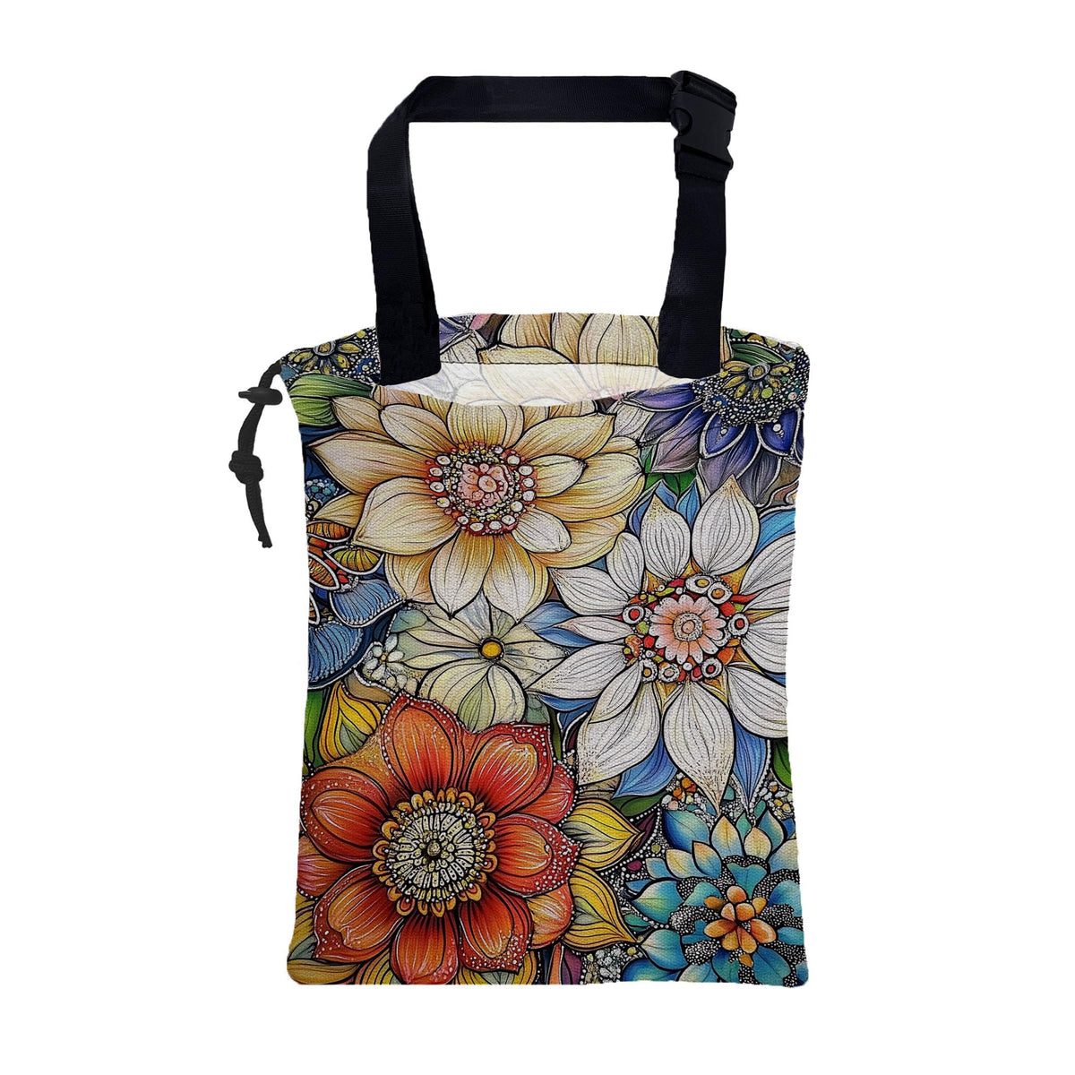 Car Garbage Bag Watercolor Floral and Leaves Drawstring Car Trash Bag Hanging for Back Seat with Adjustable Buckle Canvas Vehicle Trash Can Easy-to-Install