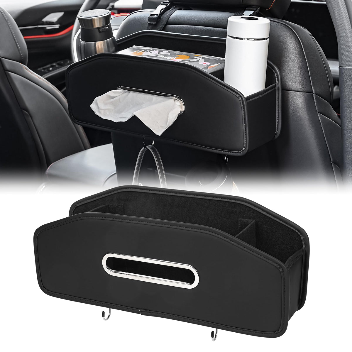 JEYODA Car Seat Back Organizer with 2 Drink Cup Holder,Car Tissue Holder and Storage Box Hook, 3 in 1 Multifunctional Storage for Food Drink Phone, Travel Accessories (Grey)