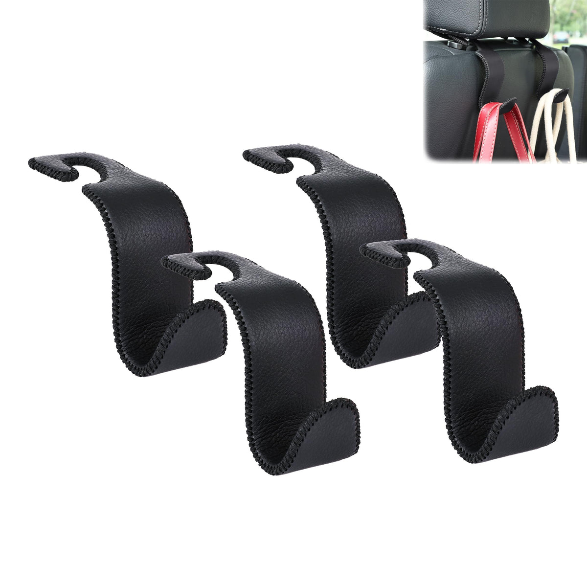 Car Seat Headrest Hook 55lb Heavy Duty Metal Hanger with Leather for Bags