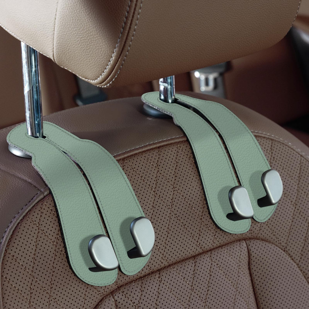 CoBak Purse Hook for Car - Universal Premium Stitched Leather and Aluminum-Magnesium Alloy Double Car Seat Back Storage Hook for Purses, Handbags, Bags (4 Pack),Black