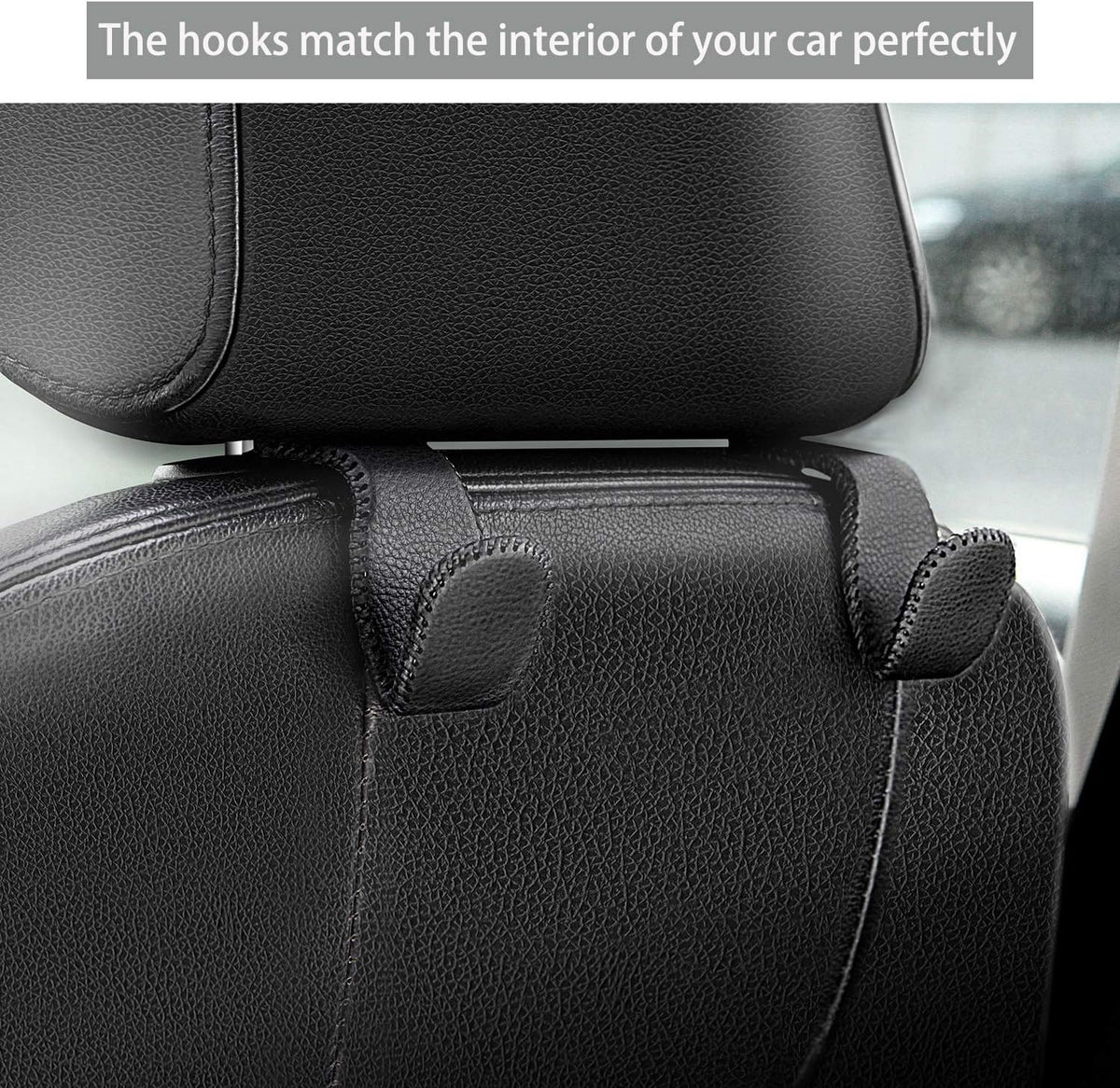 AMVOYOA Headrest Hooks for Car, Back Seat Organizer Gray Leather Hanger Holder Hook, for Hanging Purses and Bags and Coats, Pack of 2