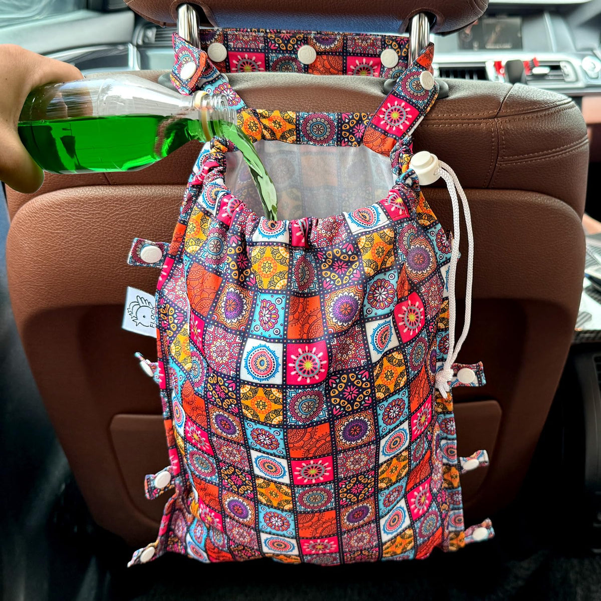 Leak-Proof Waterproof Car Trash Bag Foldable Multipurpose Trash bin Container Storage Cute Grocery Organizer for Automotive Cars SUVs and Trucks Backseat Headrest 7 Liters