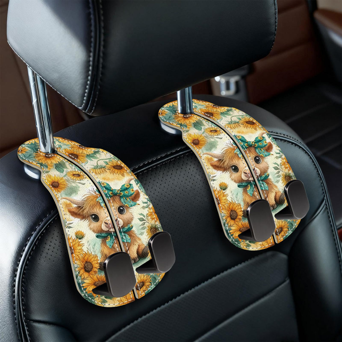 Blusabaca 2PCS Car Seat Headrest Hooks, Purses Bags Holder, Sun and Moon