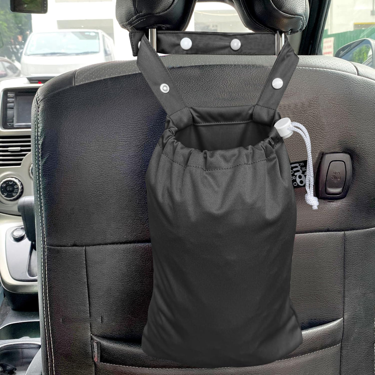 Waterproof Car Trash Bag Reusable Portable Garbage Can with Drawstring Top Adjustable Hanging Strap Leakproof & Washable for Cars SUVs & Trucks (White Cats)