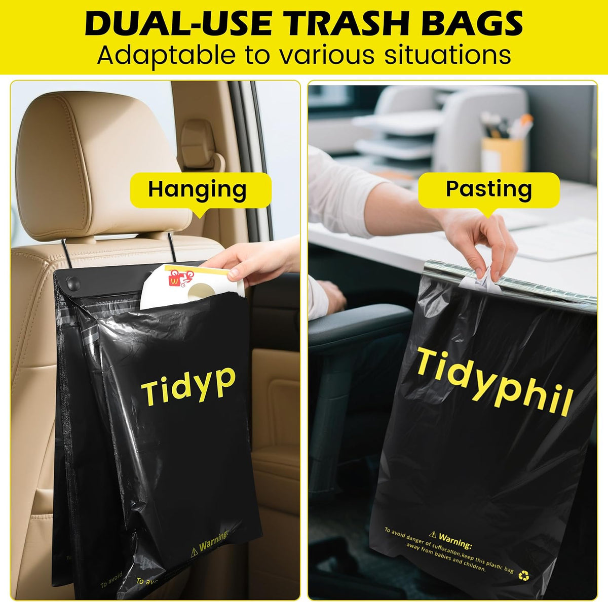 50 PCS Disposable Hanging Car Garbage Bags, Car Trash Can Substitute. Black