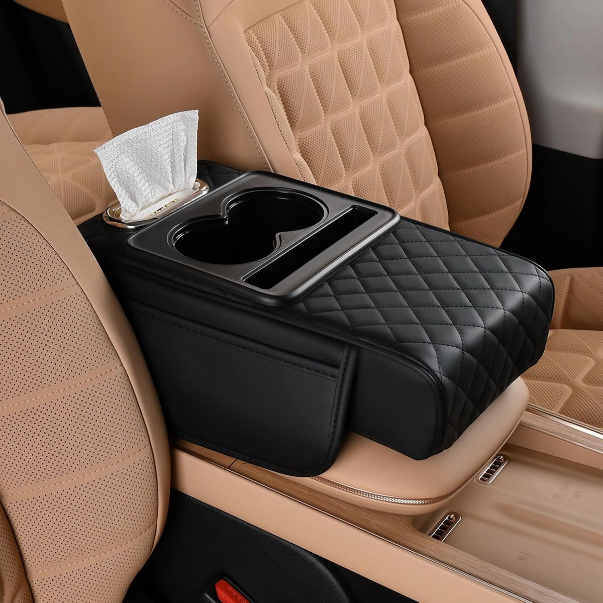 FREESOO Universal 5-in-1 Car Middle Center Console Cover with Cup Holder