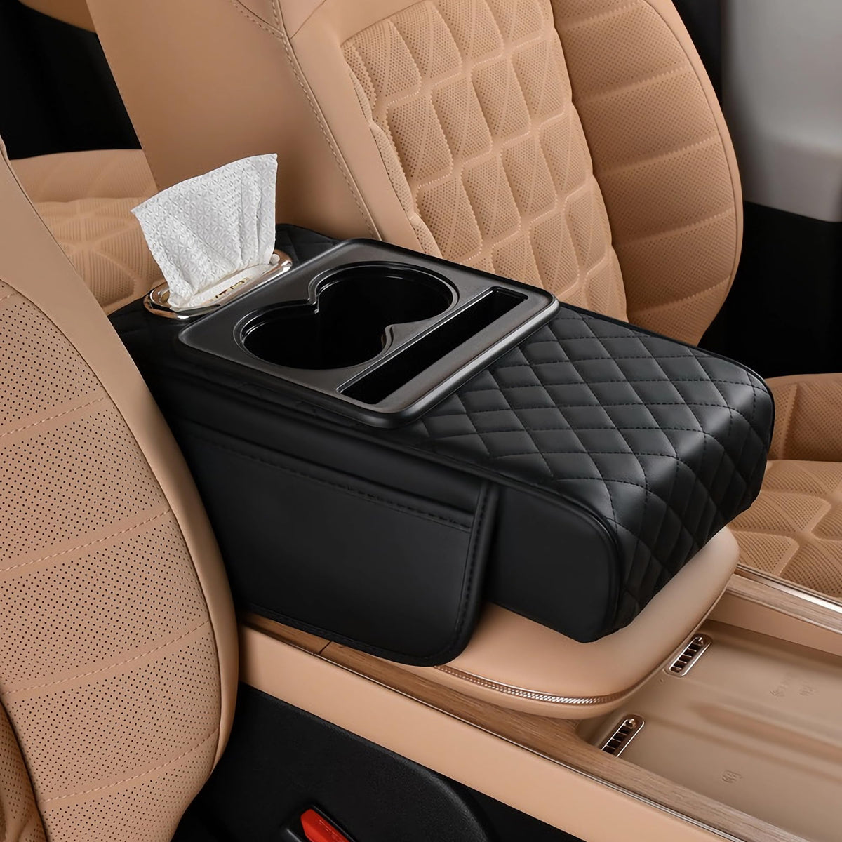 FREESOO Universal 5-in-1 Car Middle Center Console Cover with Cup Holder