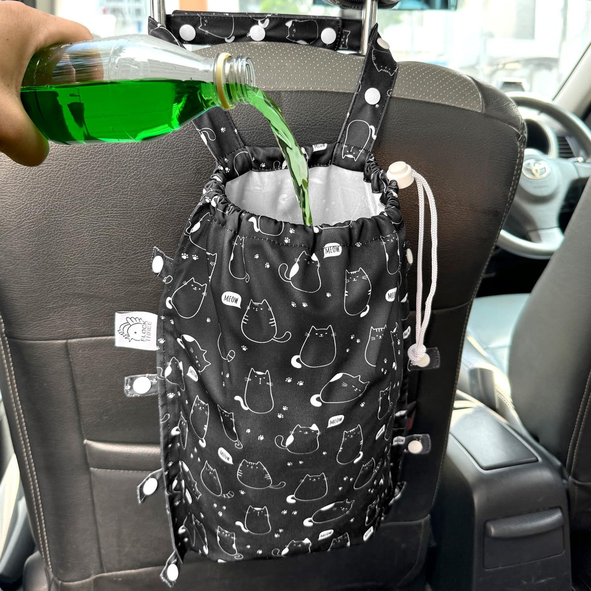 Leak-Proof Waterproof Car Trash Bag Foldable Multipurpose Trash bin Container Storage Cute Grocery Organizer for Automotive Cars SUVs and Trucks Backseat Headrest 7 Liters