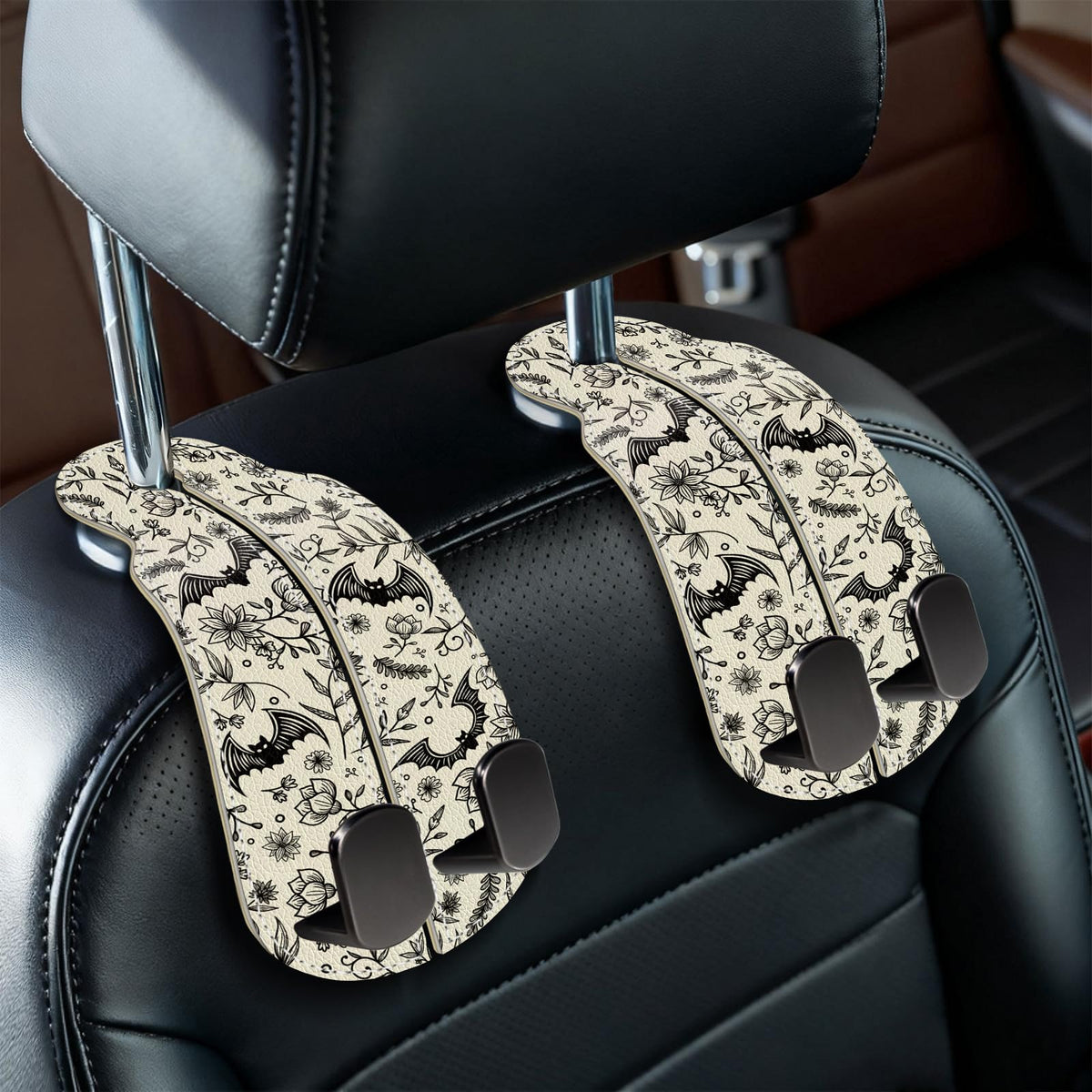 Blusabaca 2PCS Car Seat Headrest Hooks, Purses Bags Holder, Sun and Moon