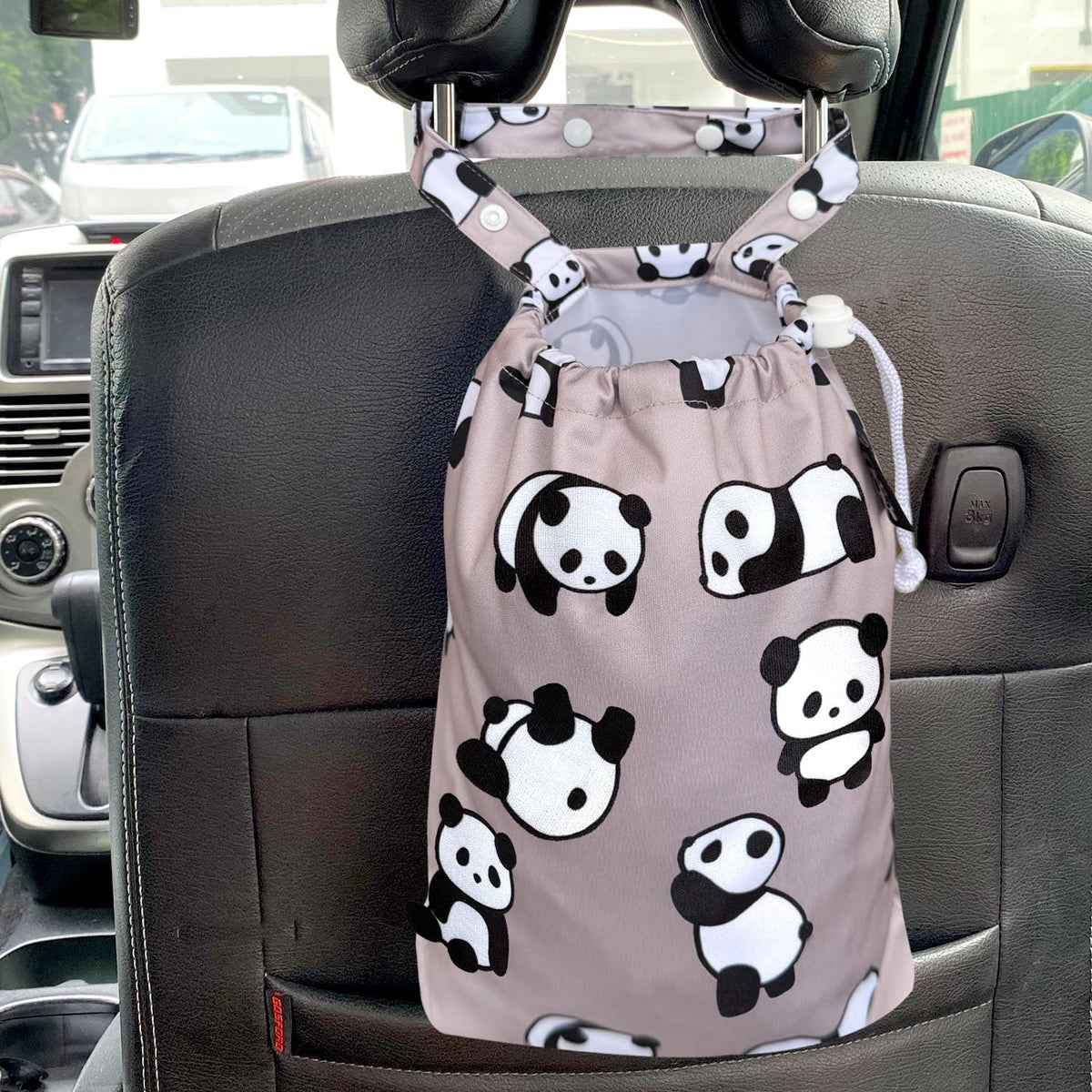 Waterproof Car Trash Bag Reusable Portable Garbage Can with Drawstring Top Adjustable Hanging Strap Leakproof & Washable for Cars SUVs & Trucks (White Cats)