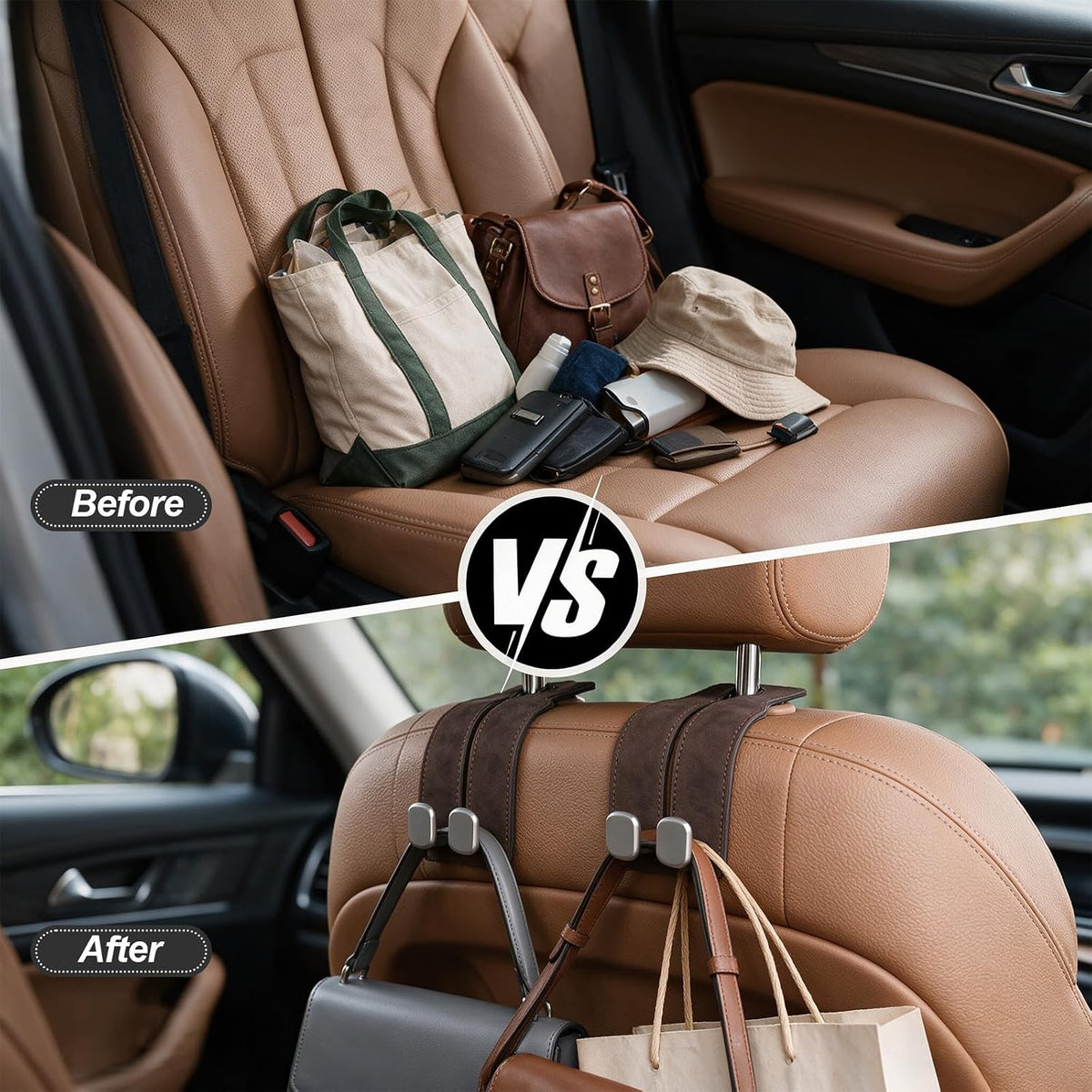 Suede Car Headrest Hooks Universal Heavy Duty Back Seat Hanger(Brown)