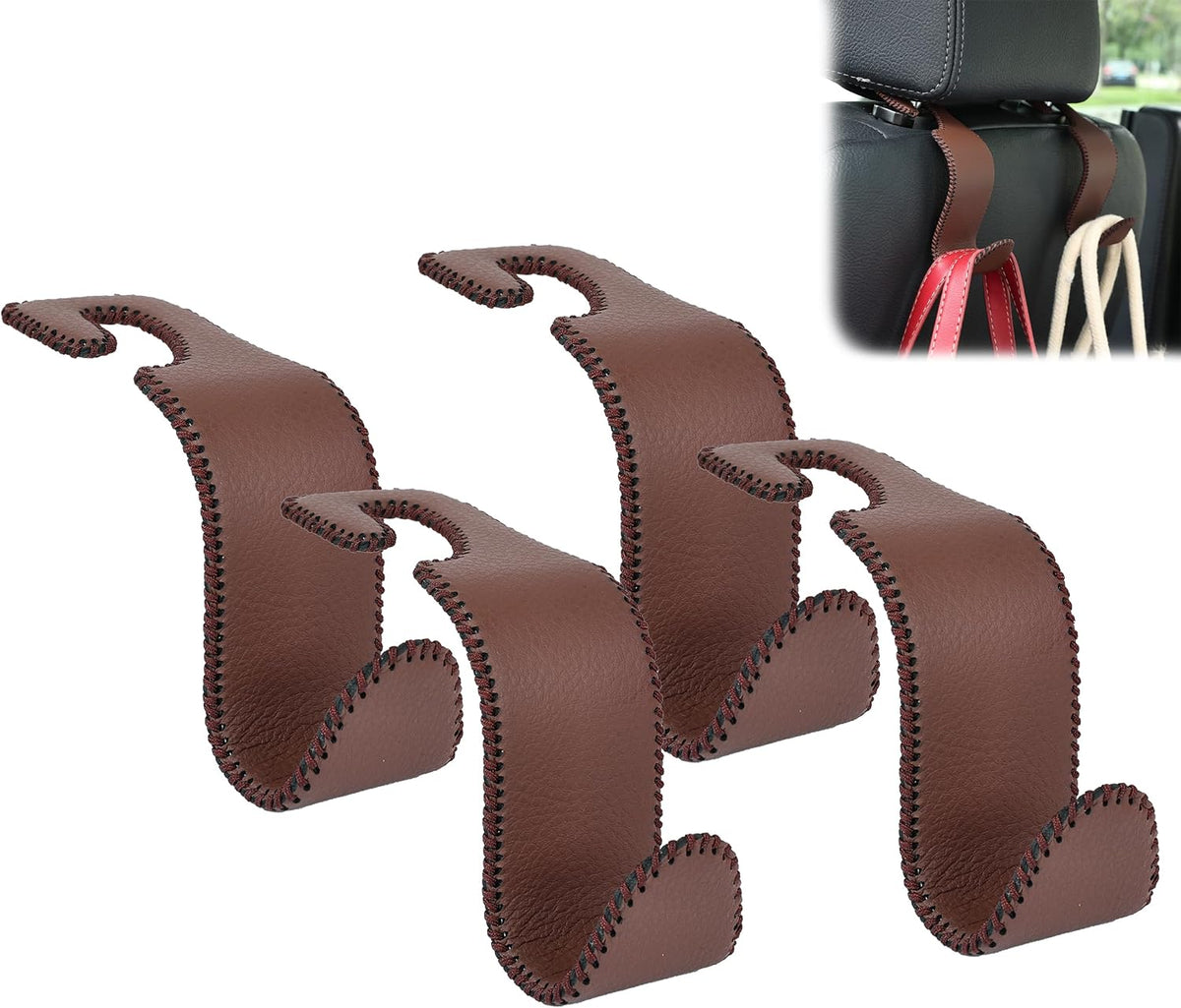 Car Seat Headrest Hook 55lb Heavy Duty Metal Hanger with Leather for Bags