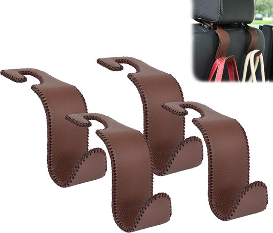 Car Seat Headrest Hook 55lb Heavy Duty Metal Hanger with Leather for Bags