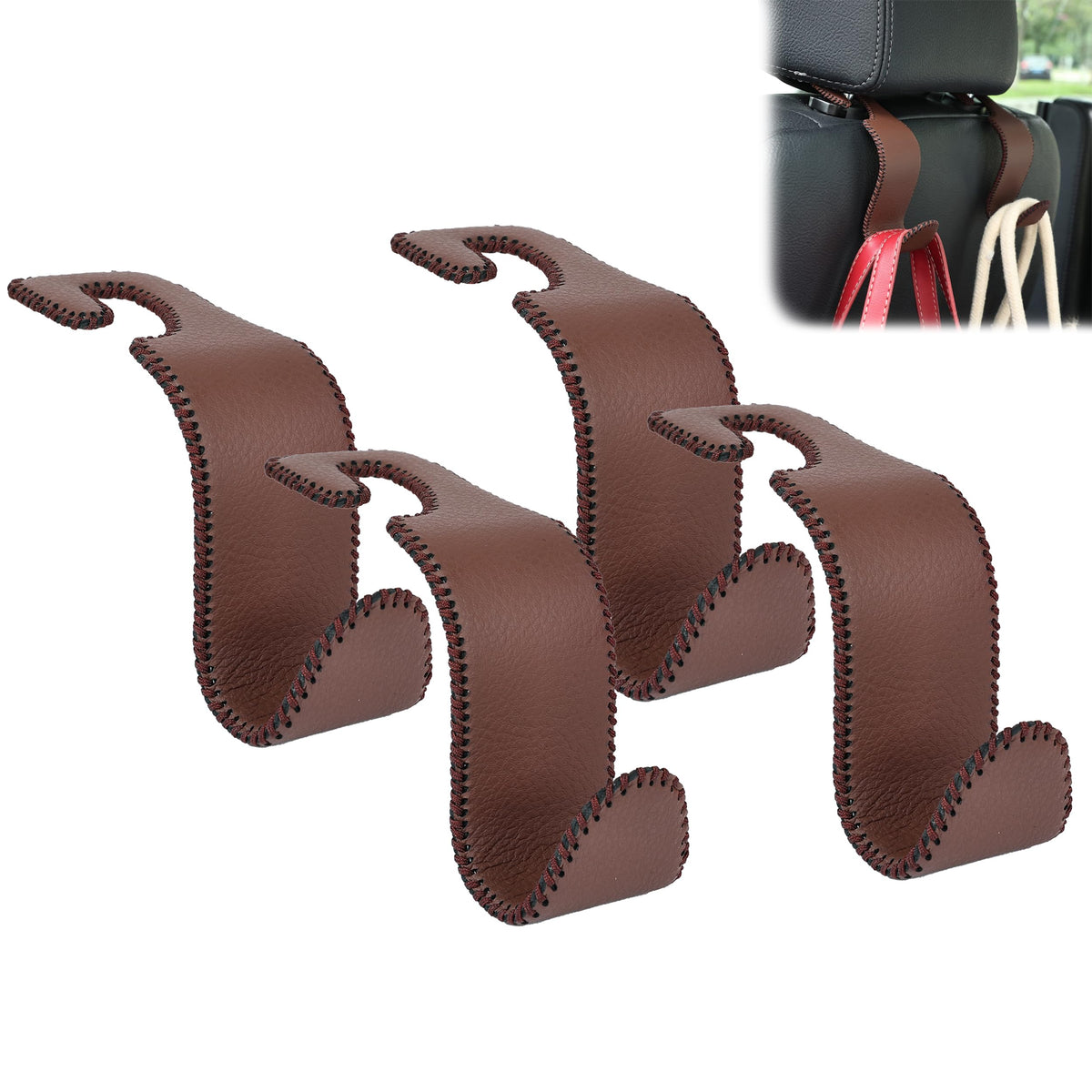 Car Seat Headrest Hook 55lb Heavy Duty Metal Hanger with Leather for Bags