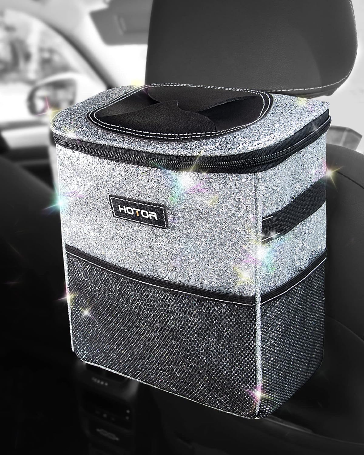 HOTOR Car Trash Can, Leakproof Car Organizer, 2-Gallon, Gray