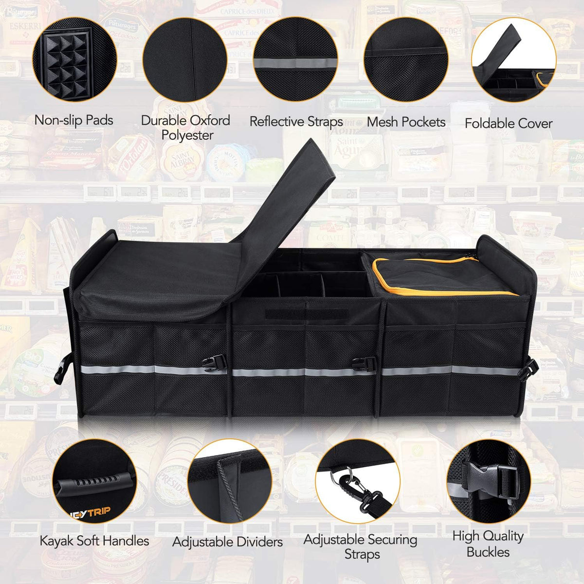 HEYTRIP Large Trunk Organizer with Built-in Leakproof Cooler Bag, Black