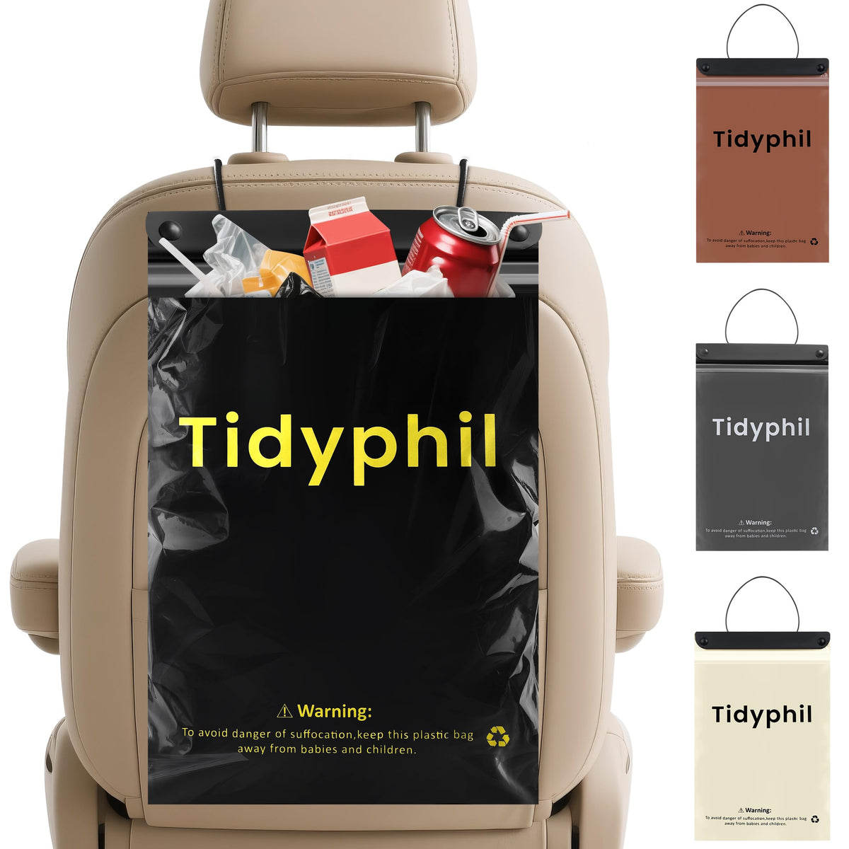 50 Bags Hanging Car Trash Bags Disposable, 2 Gallon Car Garbage Bags. Gray
