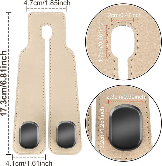 Amelity Car Headrest Hooks, Purse Hook for Car 4 Pack Beige