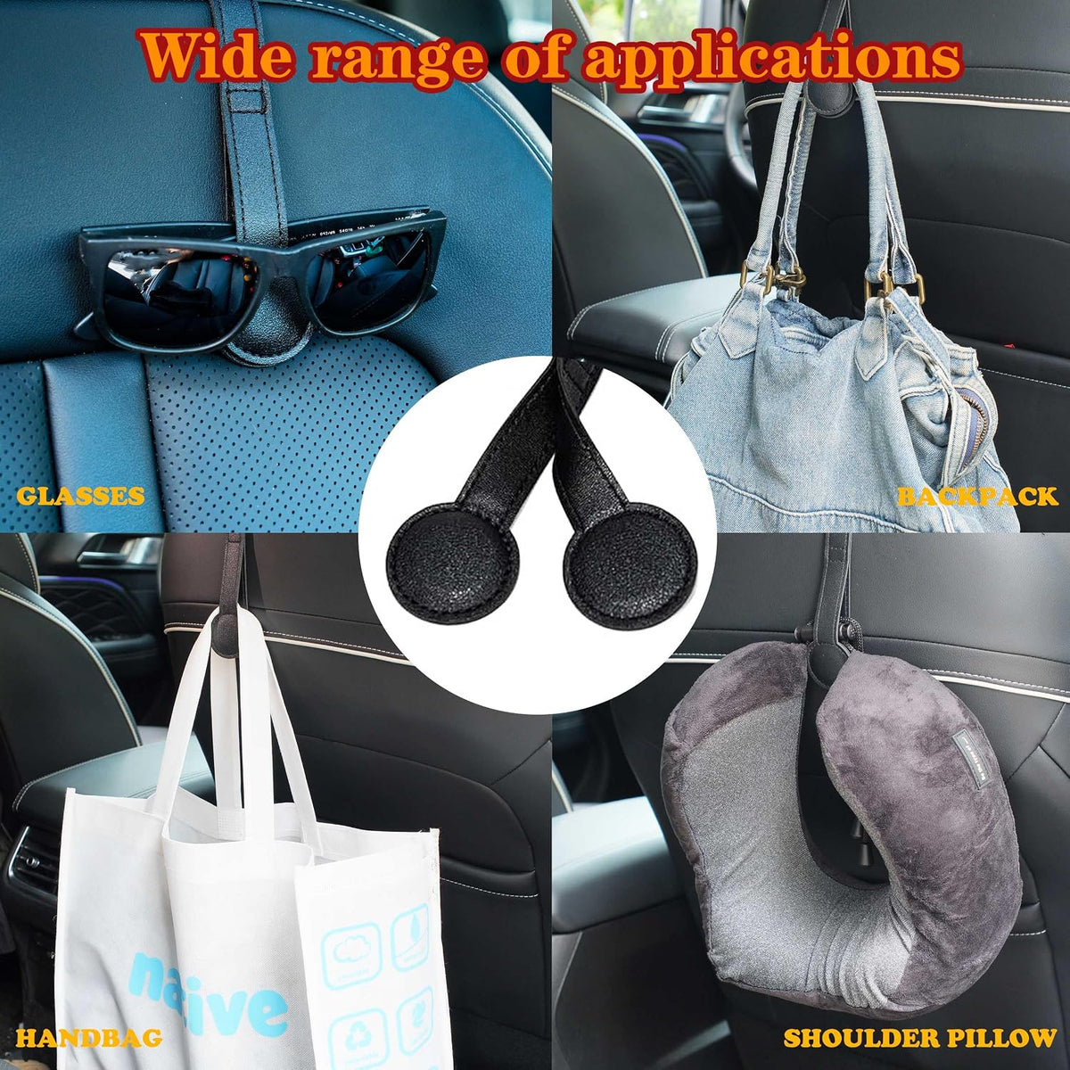 2 Pack Cowboy Hat Hanger for Car, Magnetic Hat Holder for Truck, Jeep, SUV, Headrest Hook Organizer for Caps, Keys, Sunglasses, Bags (Black) (2)