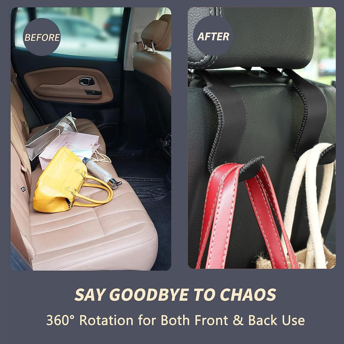 4-Pack Car Headrest Hooks Holds 55lbs Seat Storage Organizer for Bags
