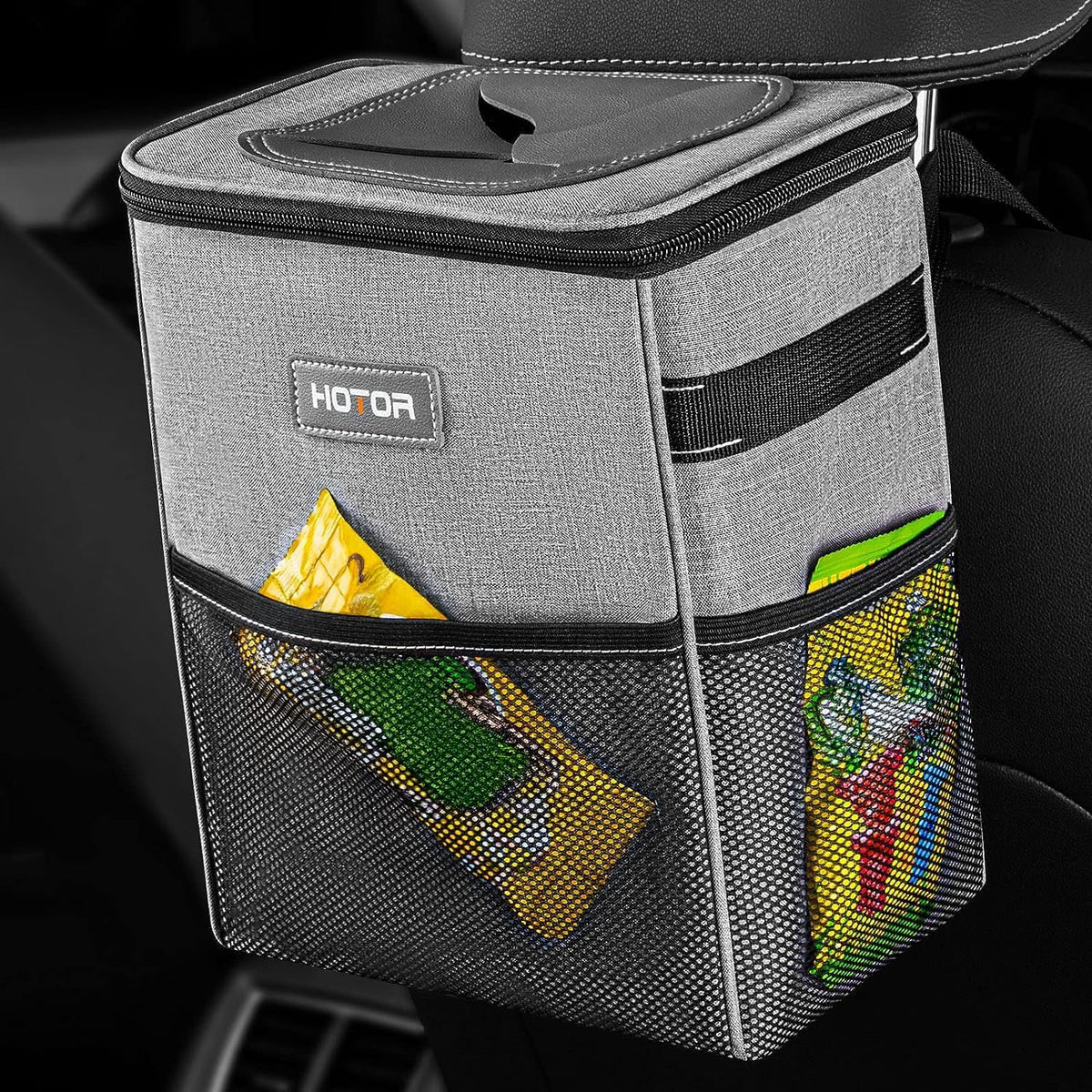 HOTOR Car Trash Can, Leakproof Car Organizer, 2-Gallon, Brown