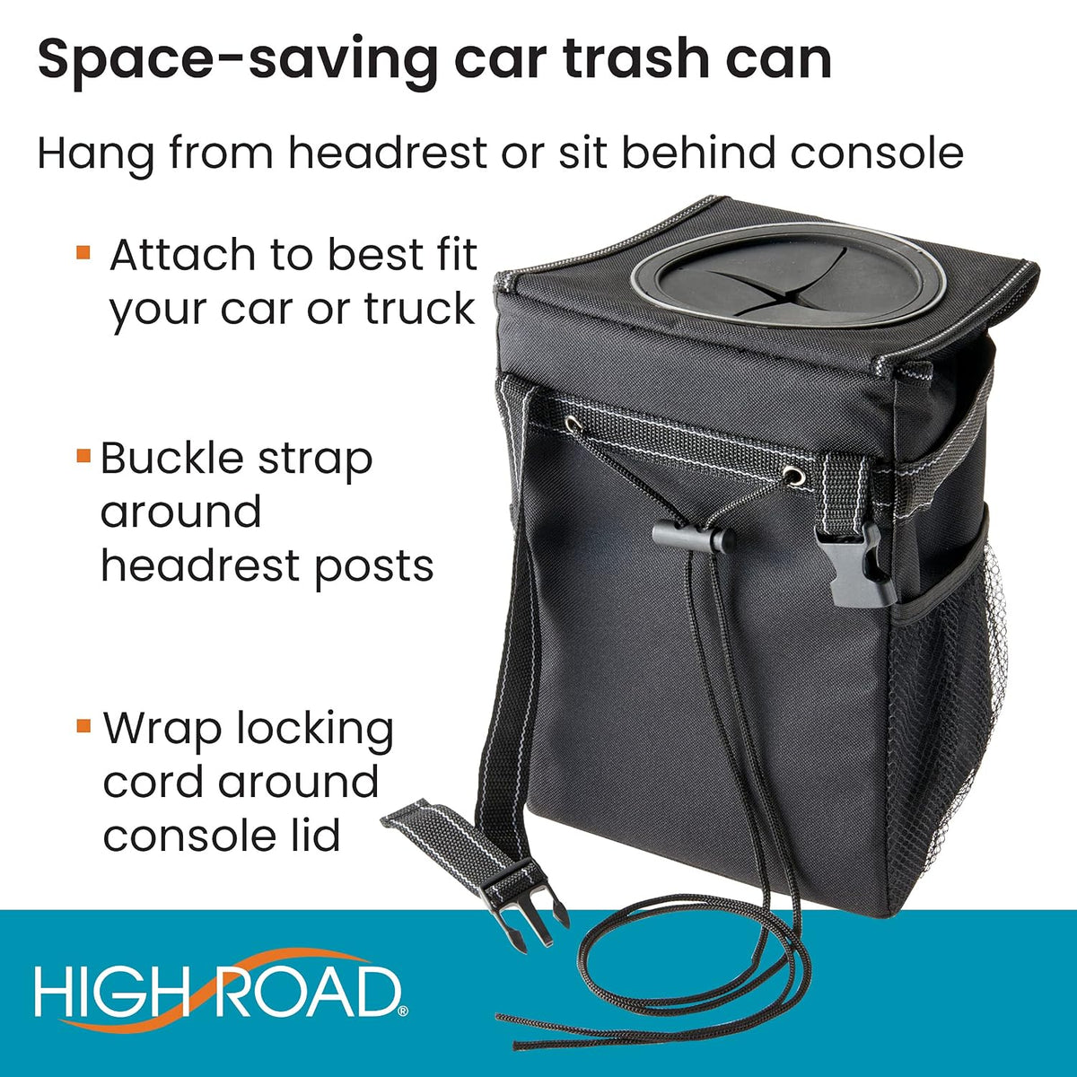 High Road StashAway Heavy Duty Car Trash Can with Rubber Lid